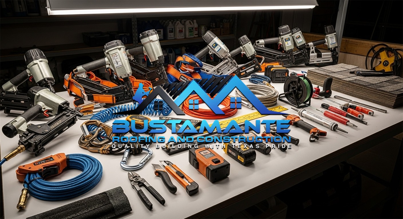 Array of professional roofing tools