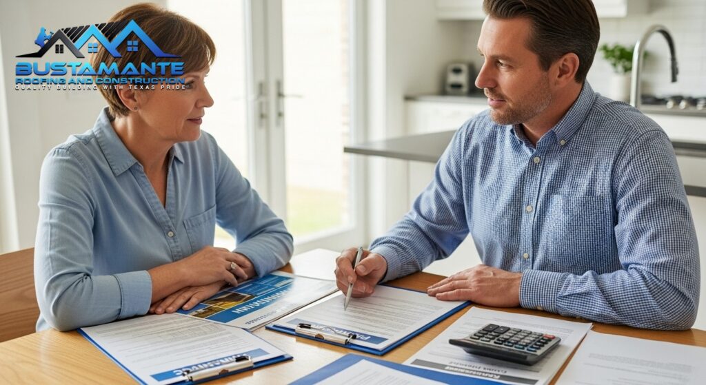 Homeowner meeting with roofing contractor