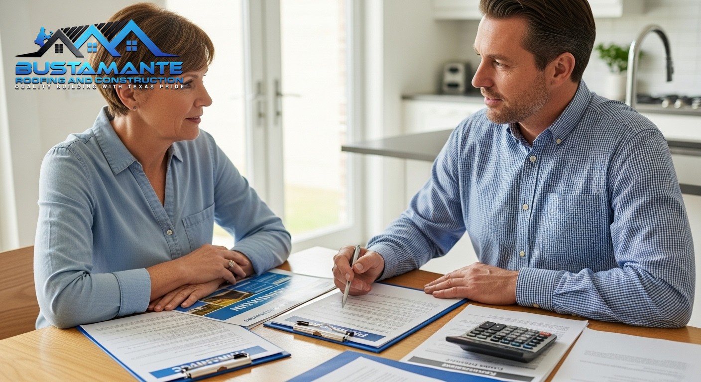 Homeowner meeting with roofing contractor