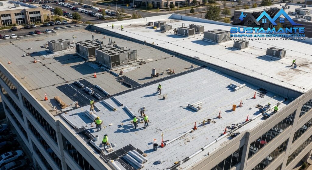 Commercial building with flat roof