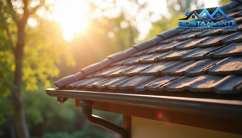 Well-maintained home roof, morning light highlighting the roof's excellent condition, photorealistic.