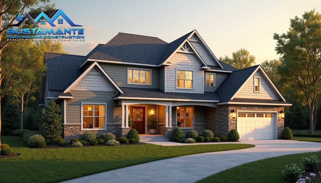 A very nice suburban American home with a spacious lot and a very nice asphalt shingle roof.